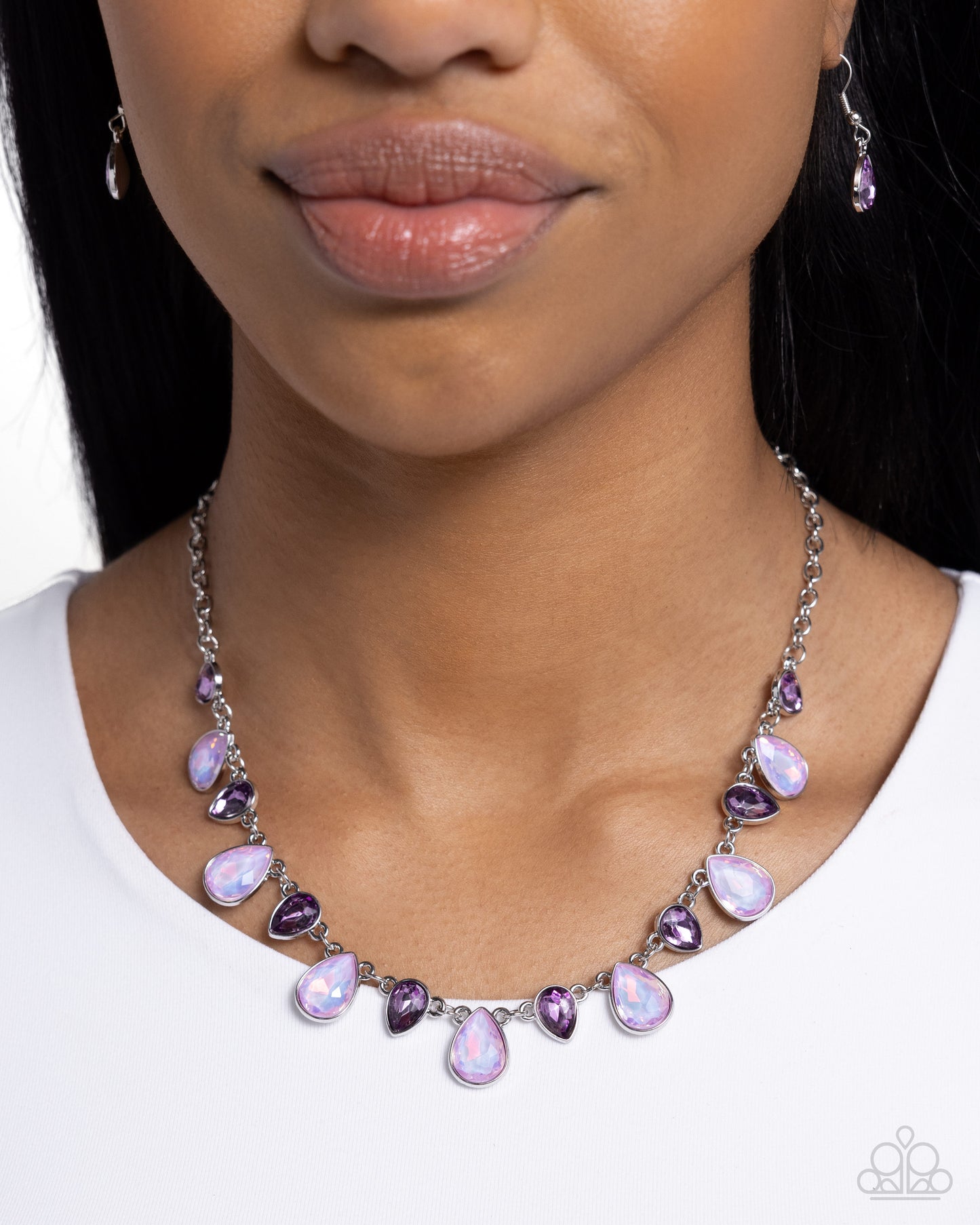 Summer Season - Purple Opalescent/Purple Teardrops Paparazzi Necklace & matching earrings