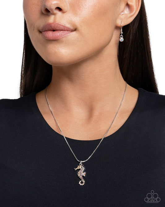 Seahorse Shanty - Orange Rhinestone Encrusted Seahorse Pendant Paparazzi Necklace & matching earrings