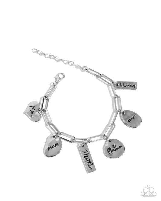 First-Time Mom - Silver Paperclip Chain & Mom Inspired Charms Paparazzi Tennis Bracelet