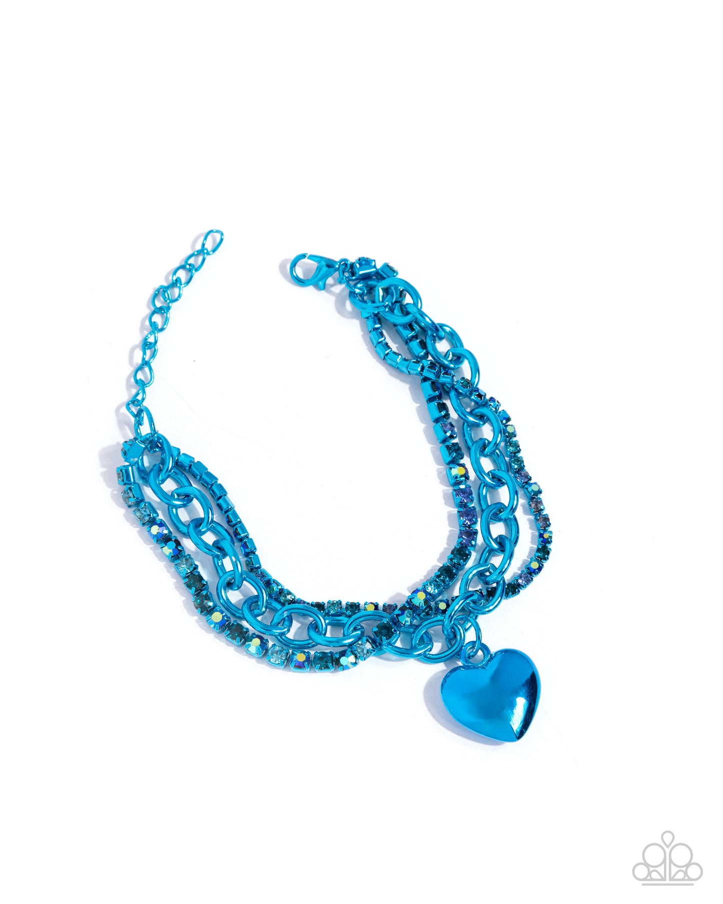 Affectionate Accent - Blue Metallic Chain & Heart Pendant Paparazzi Adjustable Bracelet
