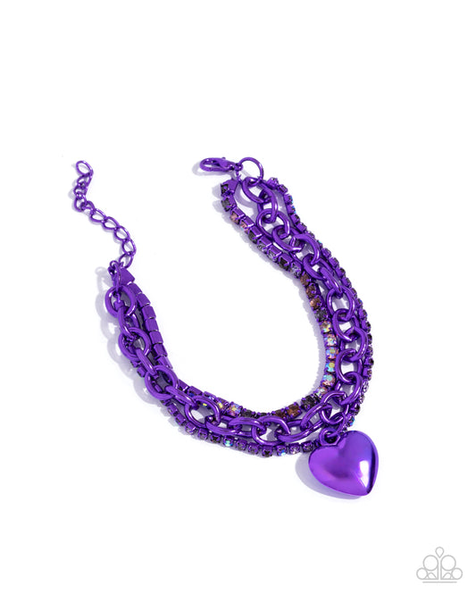 Affectionate Accent - Purple Heart Charm, Purple Chain, & Purple Rhinestones Paparazzi Adjustable Bracelet