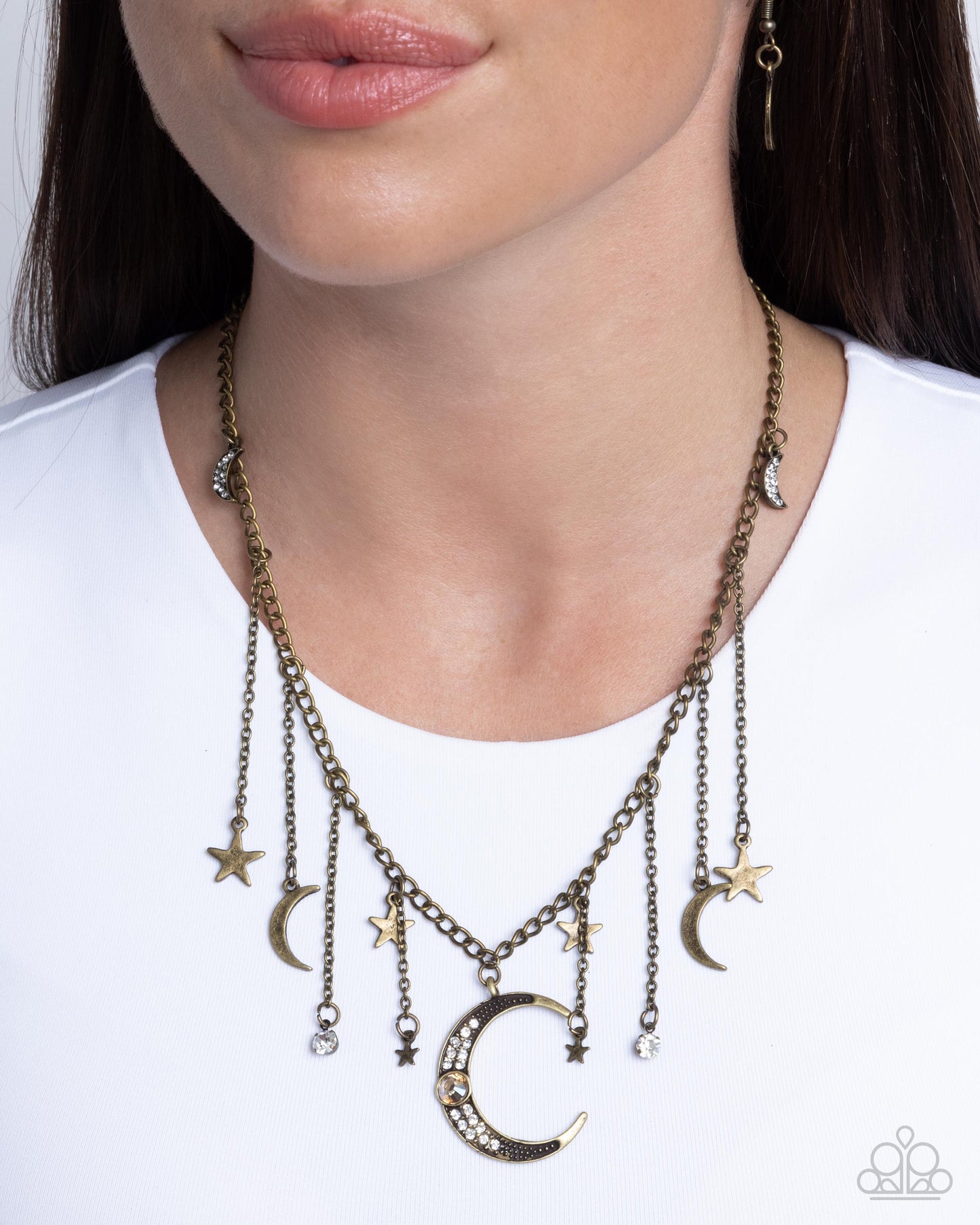Stellar Selection - Brass Astrial Charm Fringe Paparazzi Necklace & matching earrings