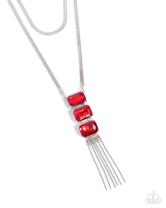 Passionate Pageantry - Red Faceted Gems/Silver Herringbone Chain Paparazzi Necklace & matching earrings