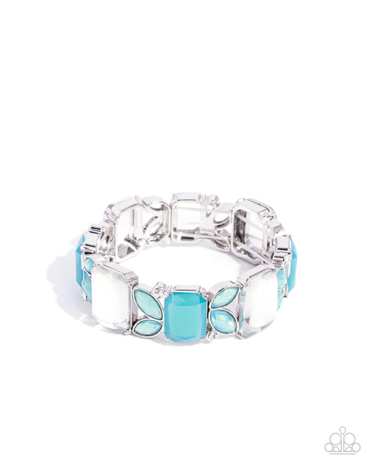 Lavish Laurels - Blue Gems, Emerald-Cut Acrylics, & White Gems Paparazzi Stretch Bracelet