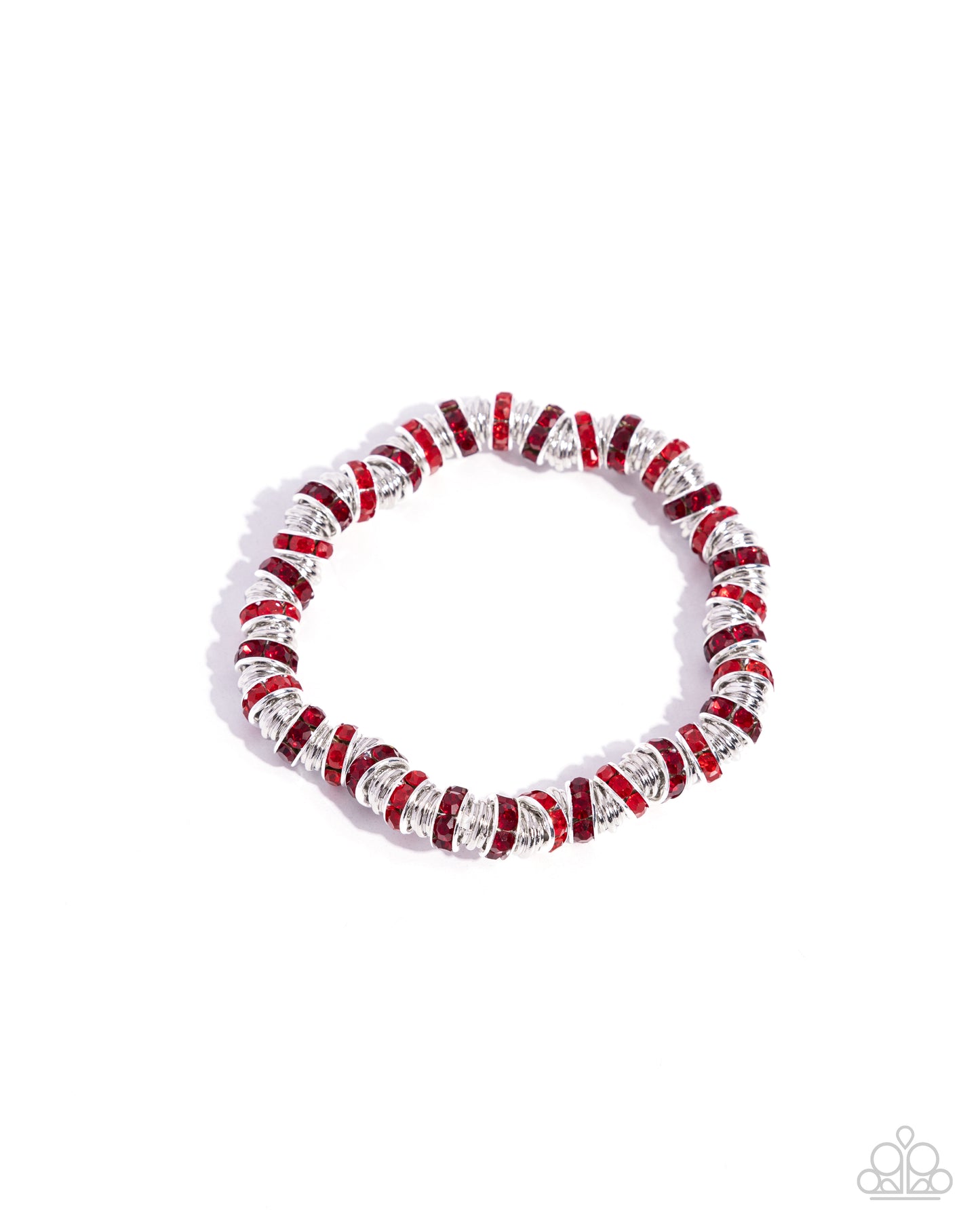 Radiant Roll Call - Red Rhinestones & Silver Discs Paparazzi Stretch Bracelet