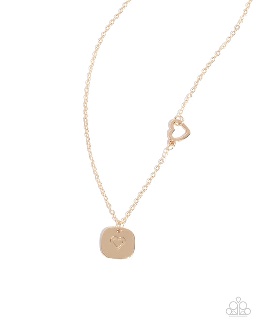 When Can I See You Again? - Gold Heart Stamped Pendant Paparazzi Necklace & matching earrings