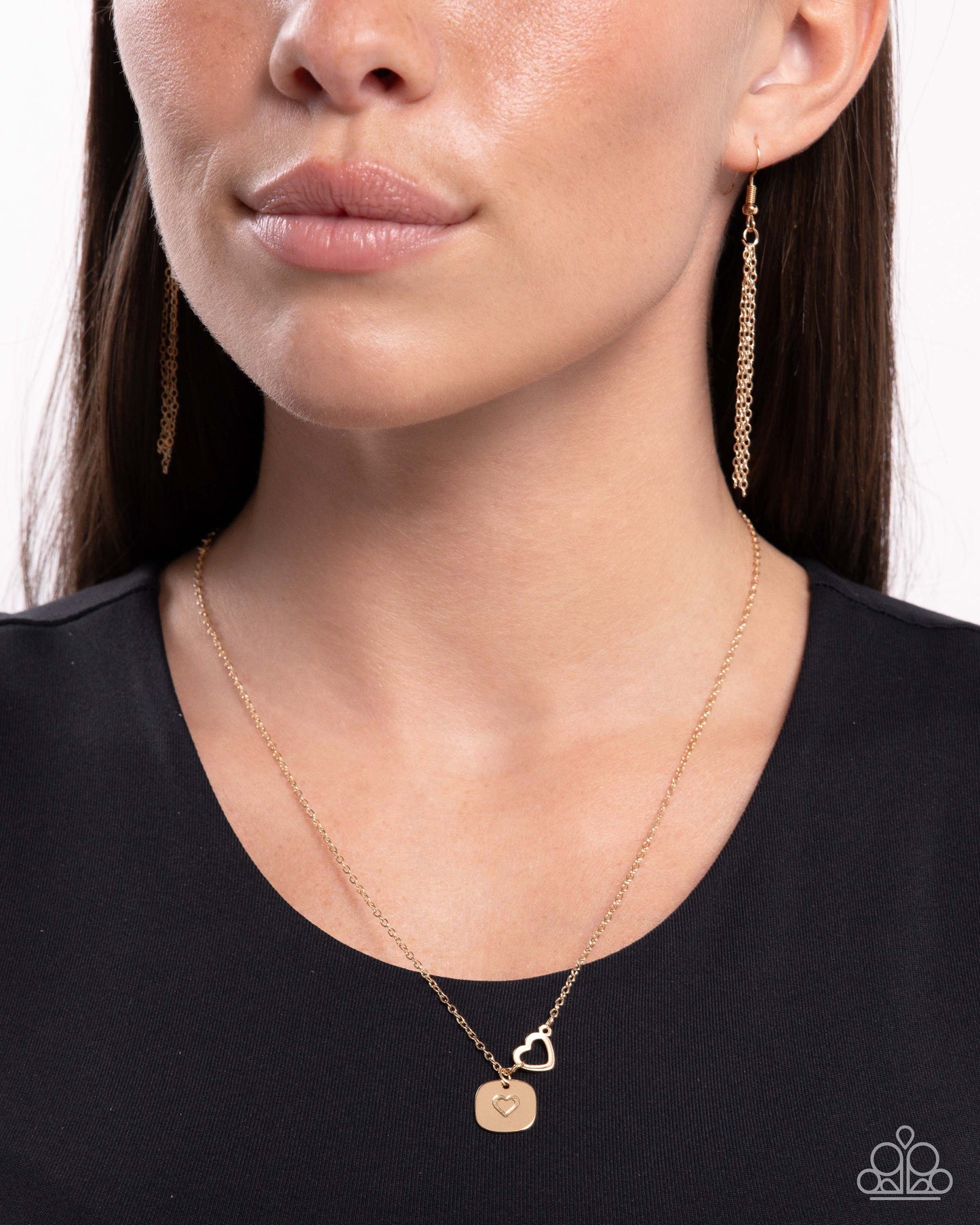 When Can I See You Again? - Gold Heart Stamped Pendant Paparazzi Necklace & matching earrings