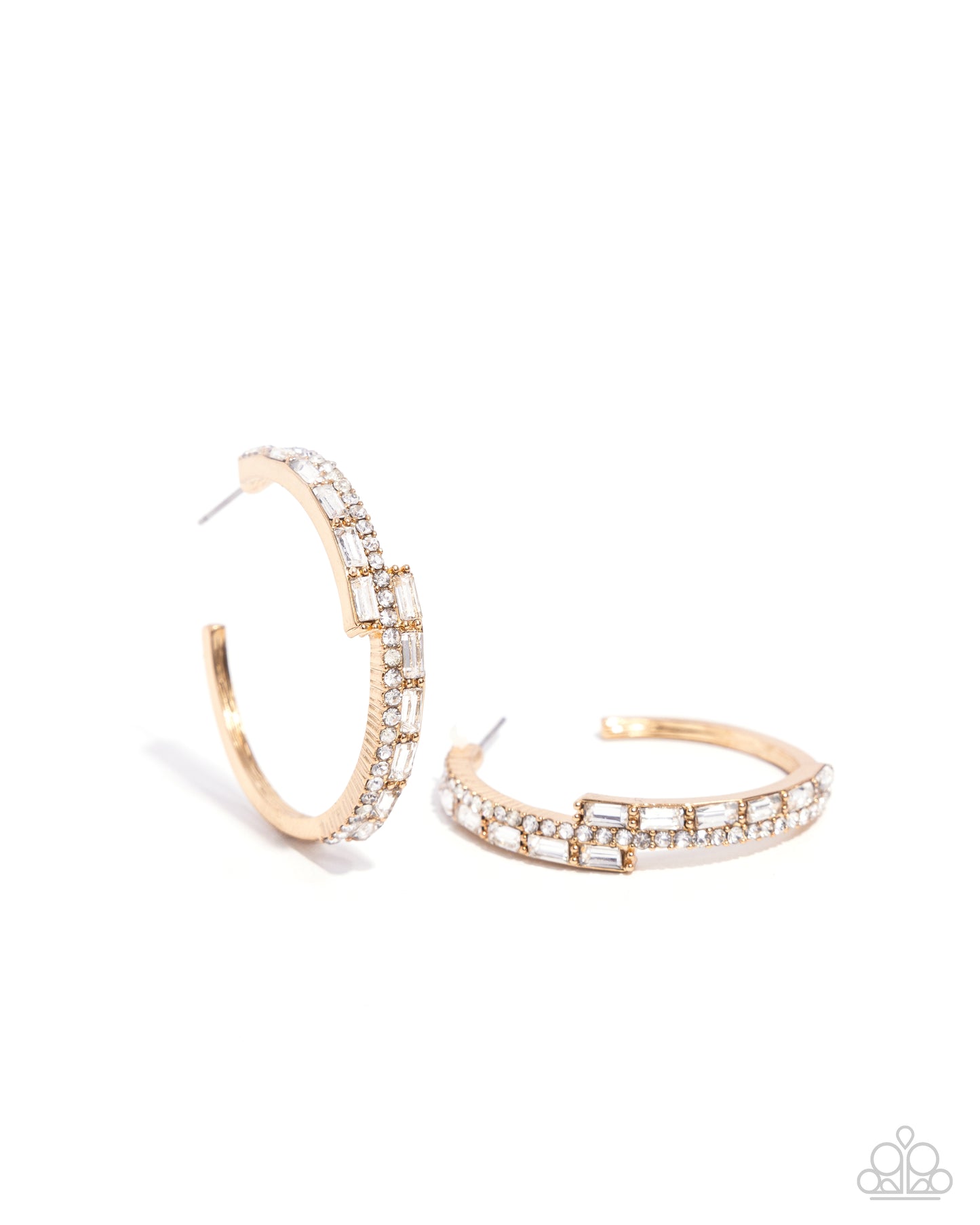 Ritzy Reputation - Gold & White Rhinestone Paparazzi Hoop Earrings