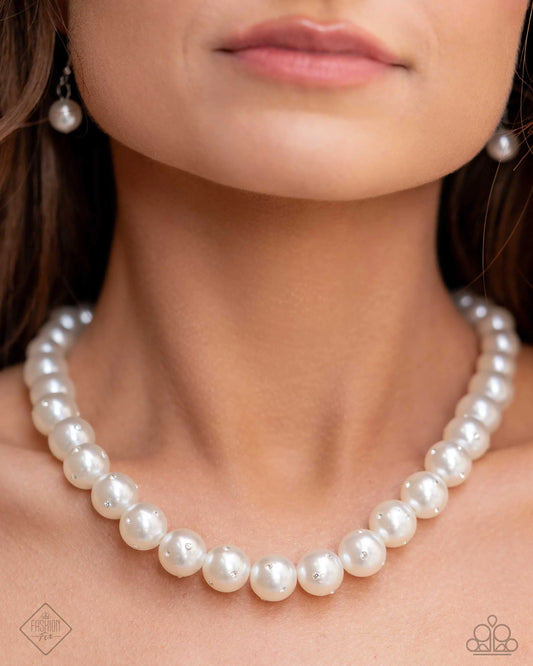 Dashing Definition - White Pearls/White Rhinestones Paparazzi Necklace & matching earrings