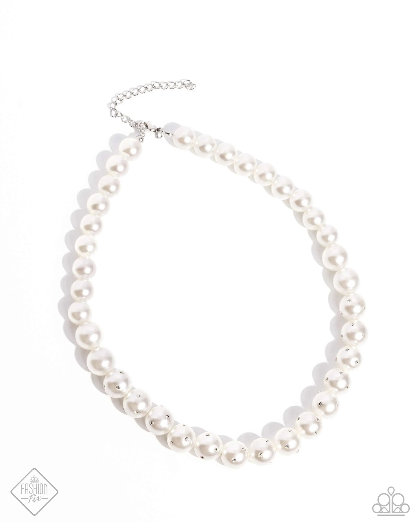 Dashing Definition - White Pearls/White Rhinestones Paparazzi Necklace & matching earrings