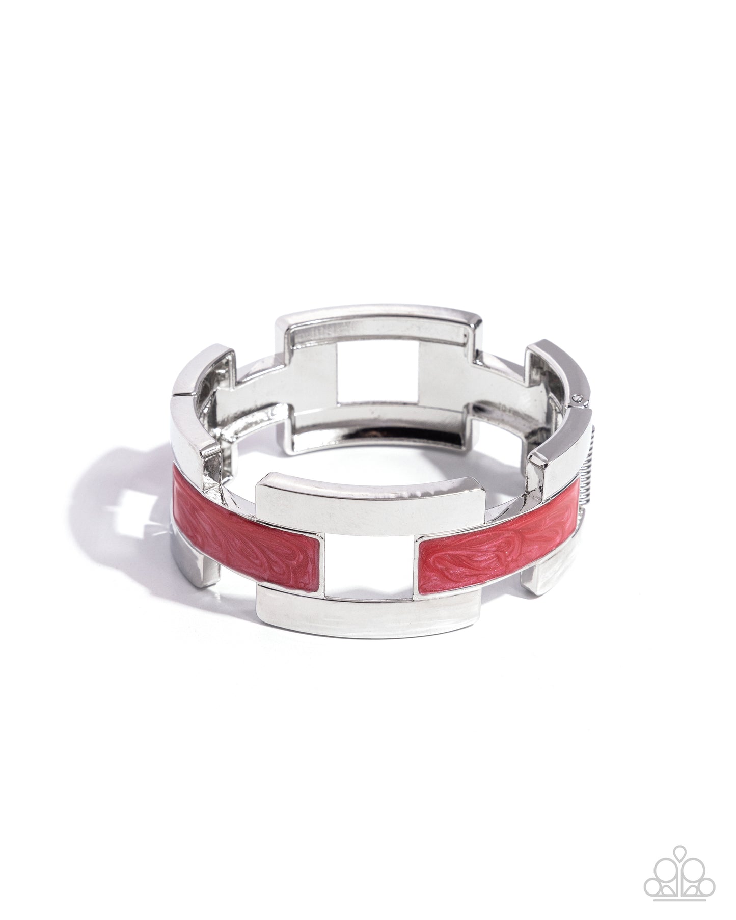 Modern Merger - Red Pearl-Painted Silver Links & Oversized Silver Squares Paparazzi Hinge Bracelet