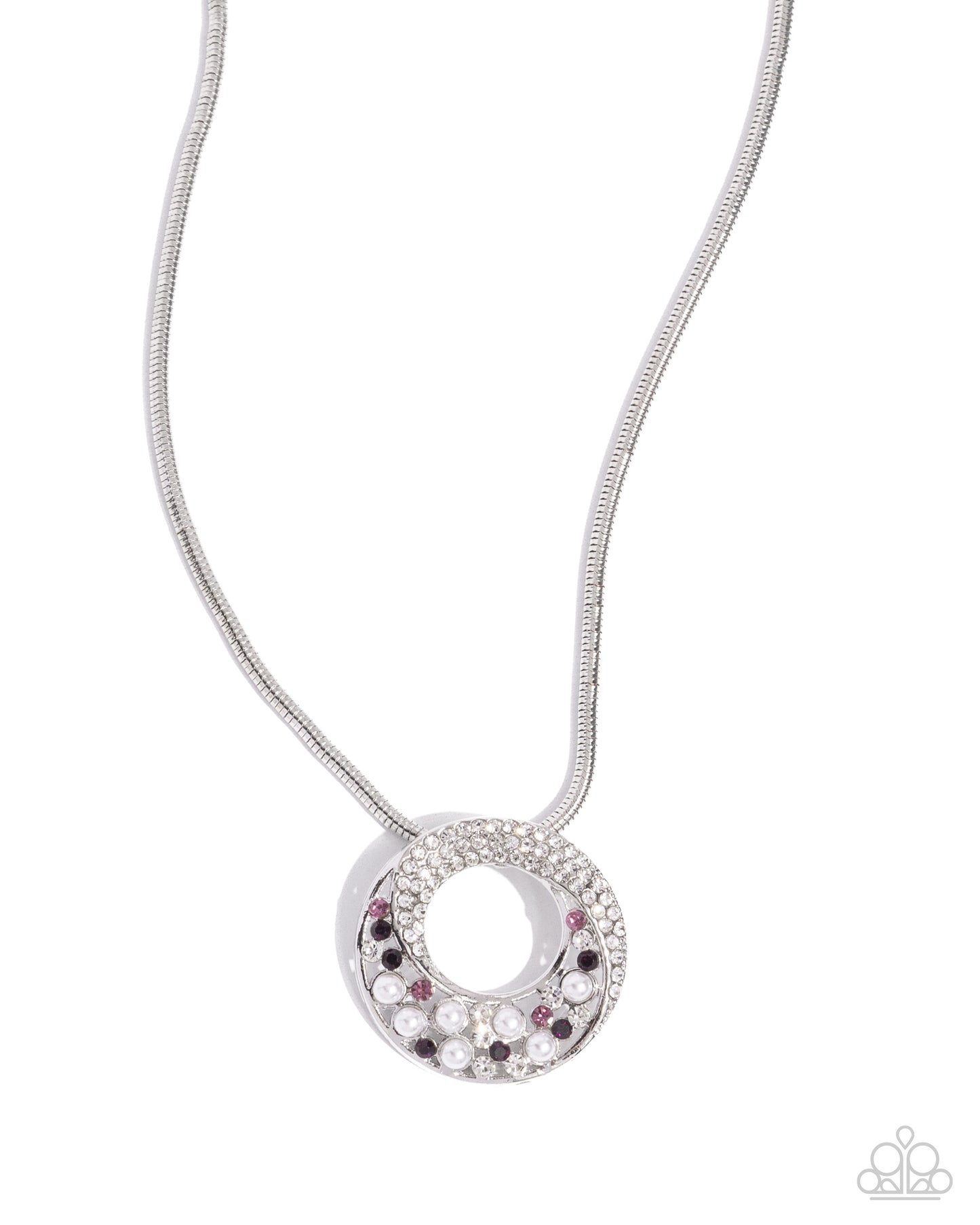 Scintillating Spiral - Purple Rhinestones/Gems/White Pearls Pendant Paparazzi Necklace & matching earrings