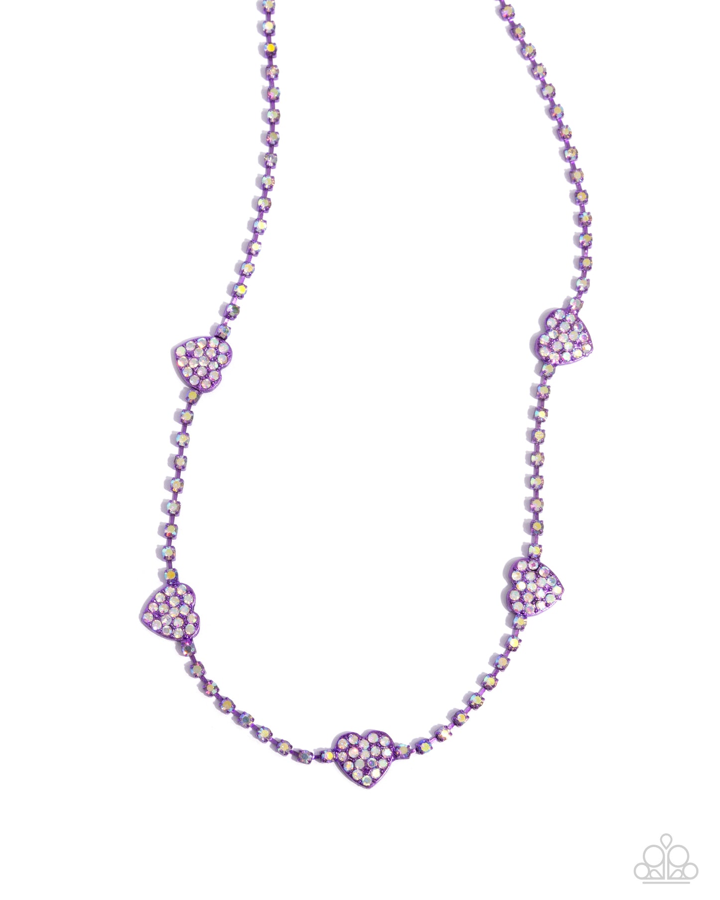 Homecoming Hearts - Purple Metallic Hearts/Iridescent Rhinestones Paparazzi Necklace & matching earrings