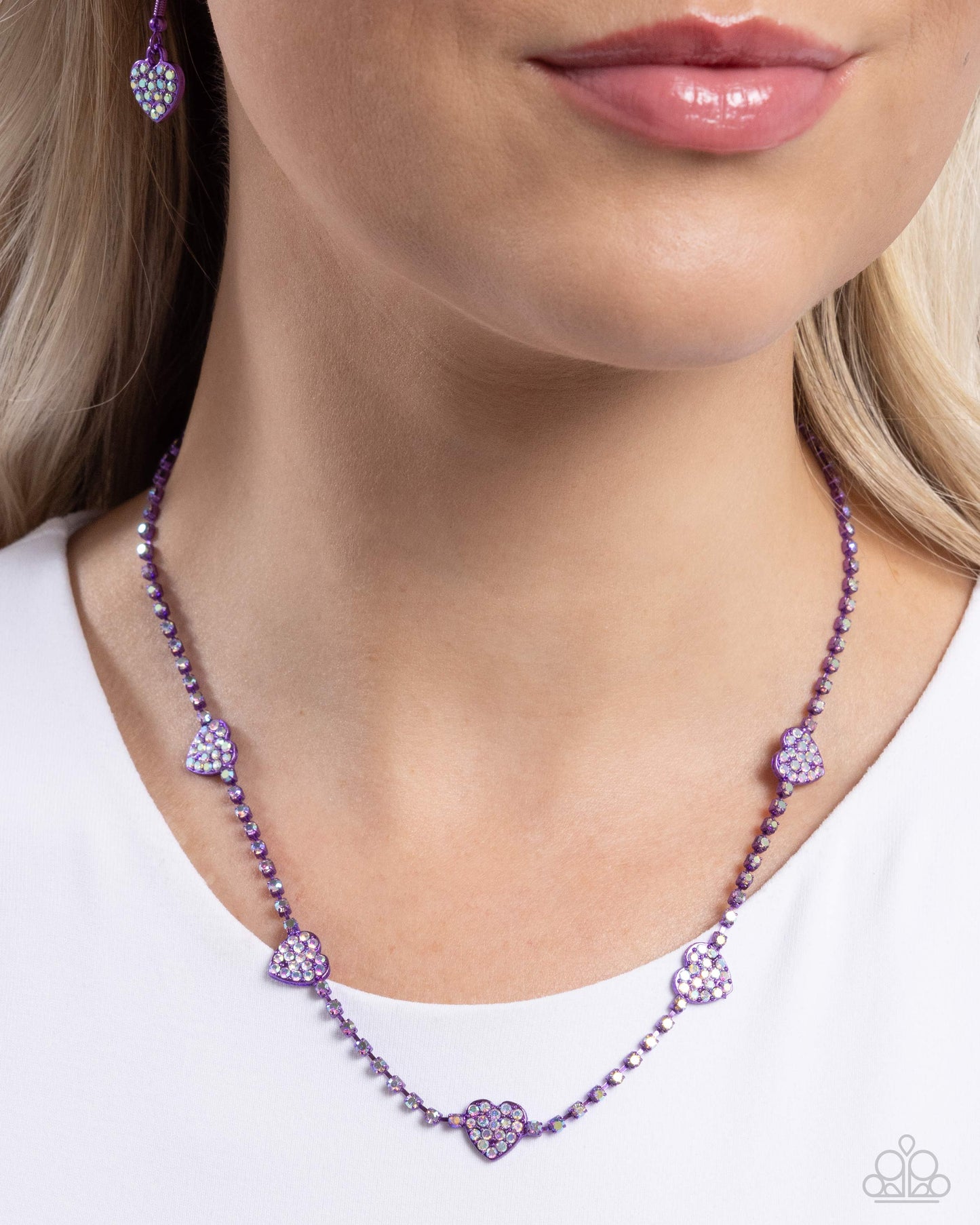 Homecoming Hearts - Purple Metallic Hearts/Iridescent Rhinestones Paparazzi Necklace & matching earrings