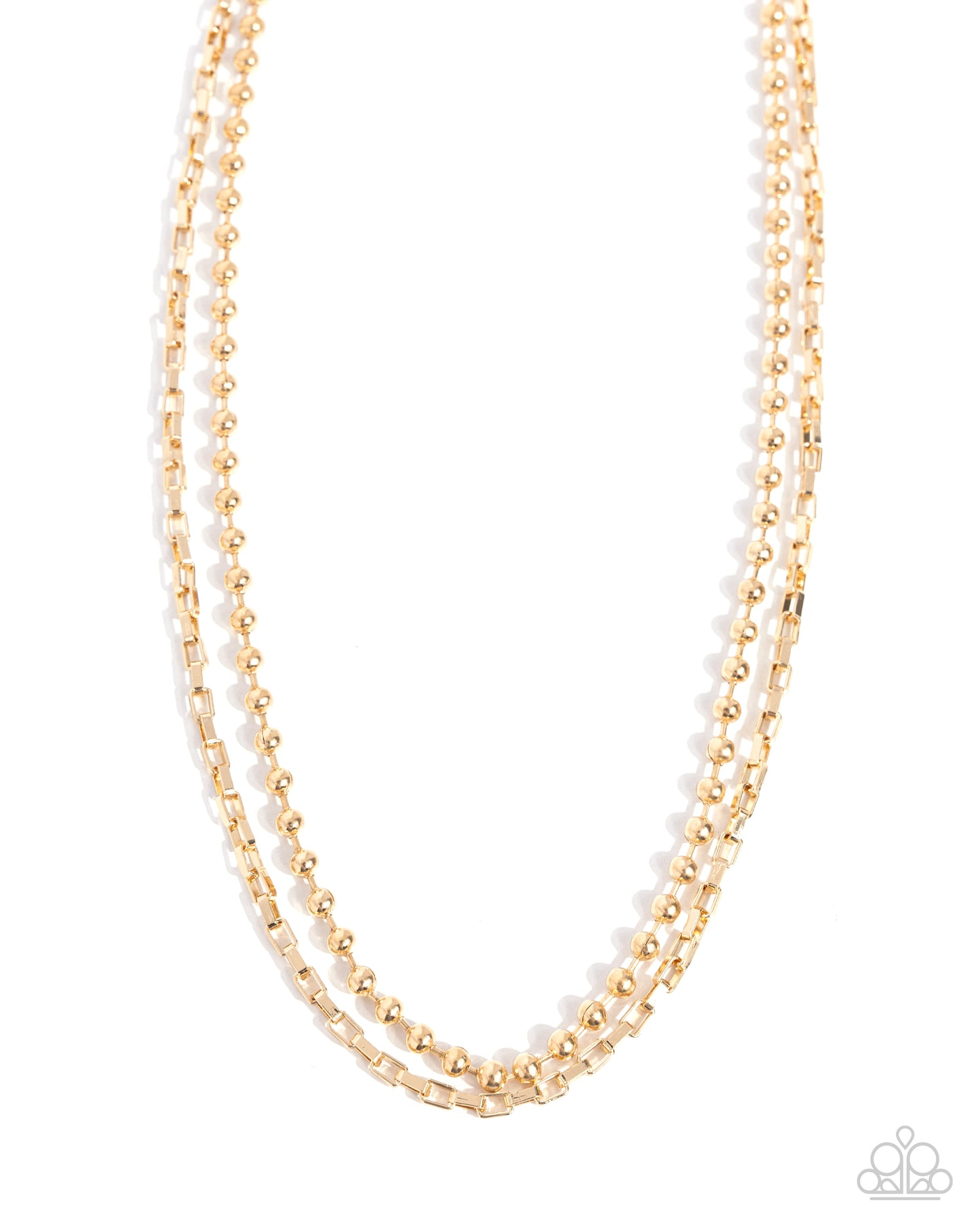 Laidback Layers - Gold Ball Chain/Gold Rectangle Links Paparazzi Necklace & matching earrings