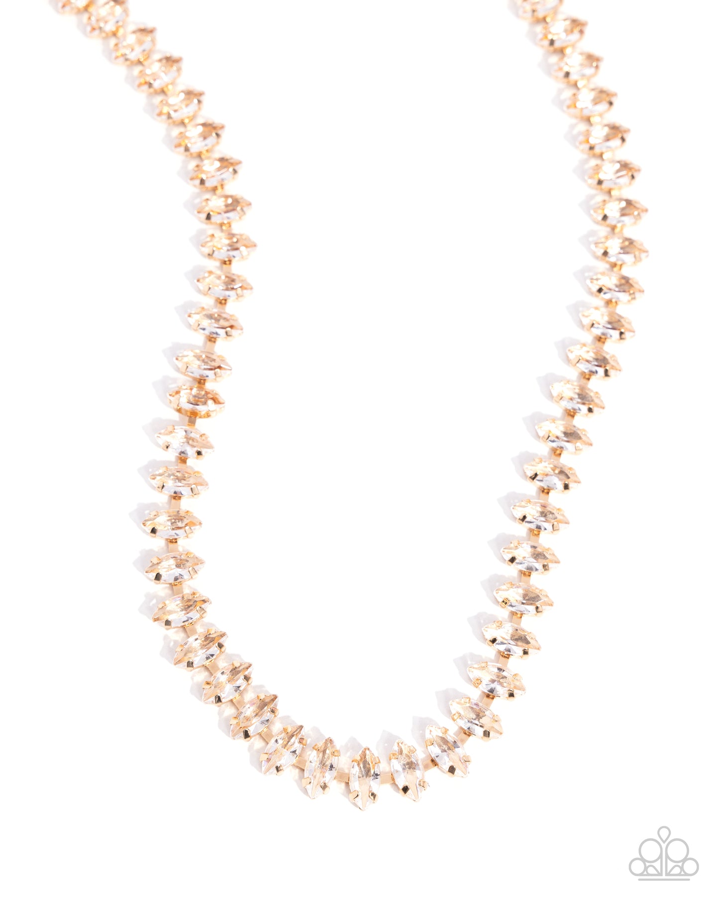 Glittery Genre - Gold Pronged Fittings/Marquise-Cut White Gems Paparazzi Necklace & matching earrings