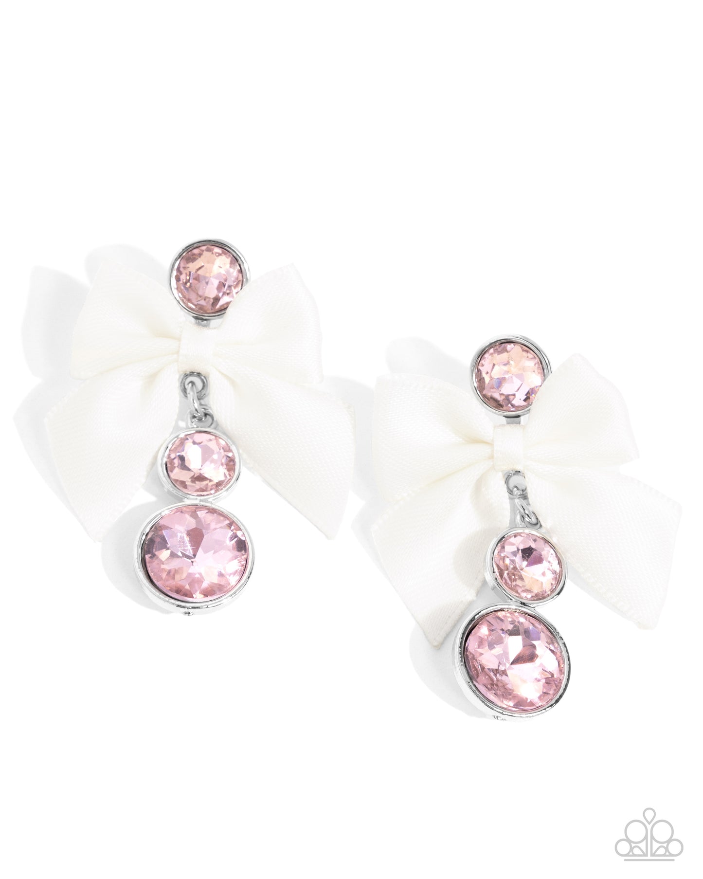 Genteel Glam - Pink Gems & Ivory Bow Paparazzi Post Earrings