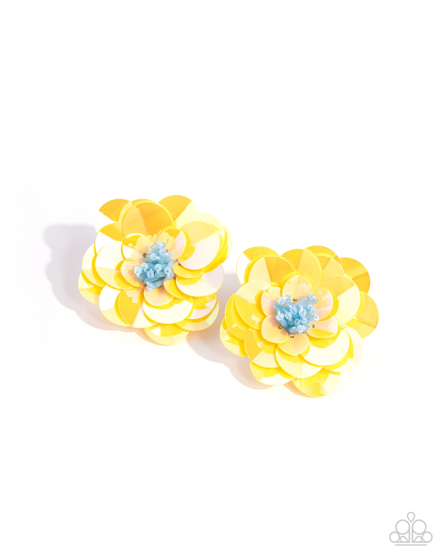 Floating Florals - Yellow Iridescent Acrylic Disc Flower Paparazzi Earrings