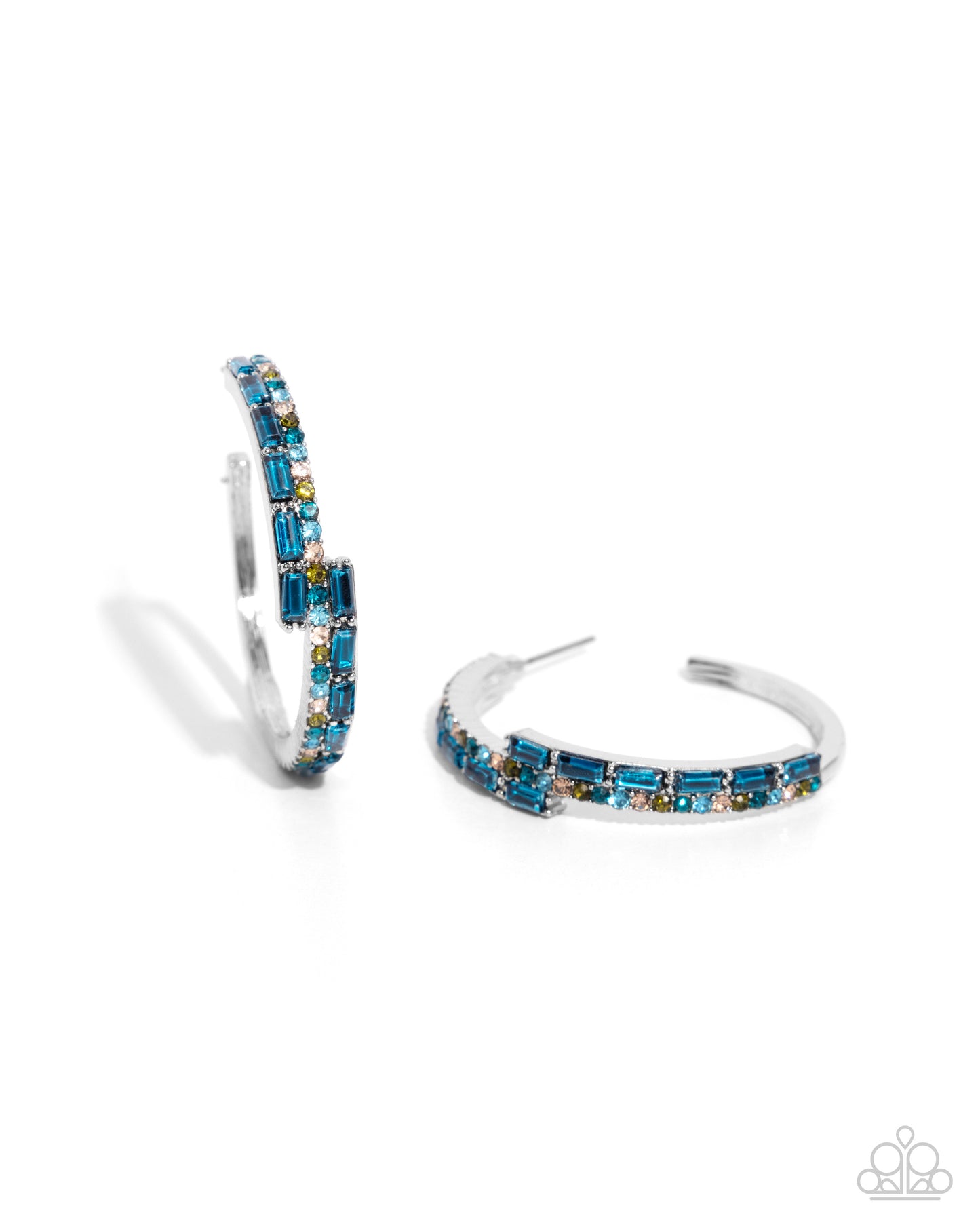 Ritzy Reputation - Blue Rhinestone Infused Silver Hoop Paparazzi Earrings