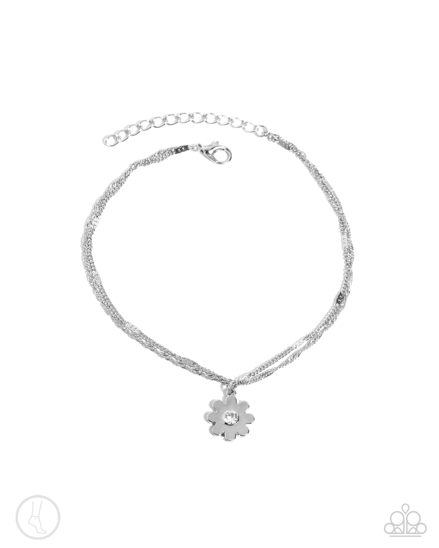 Blossoming Breeze - White Rhinestone/Silver Flower Paparazzi Anklet