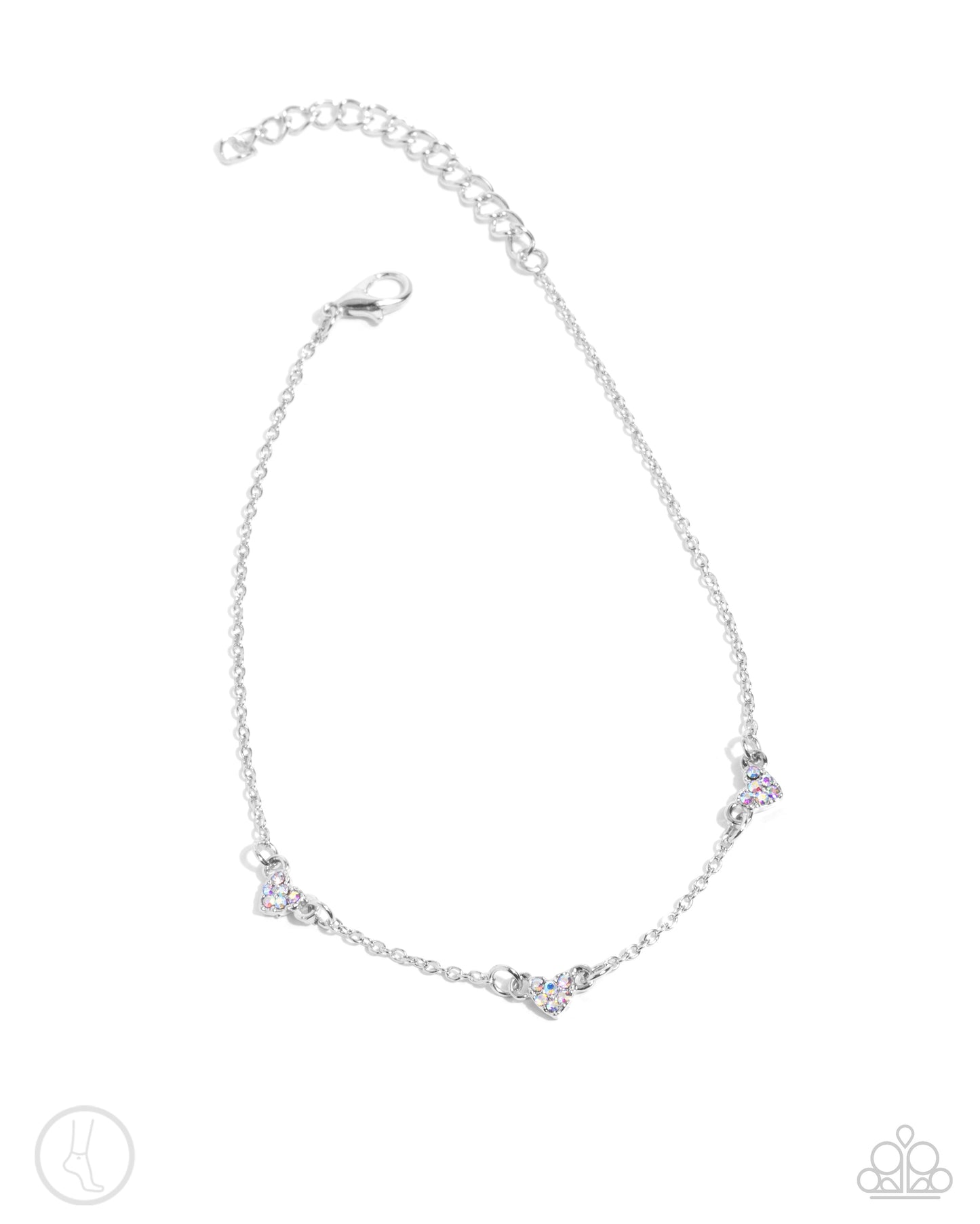 Love Me Hopeless - Multicolored Iridescent Rhinestones/Dainty Silver Hearts Paparazzi Anklet