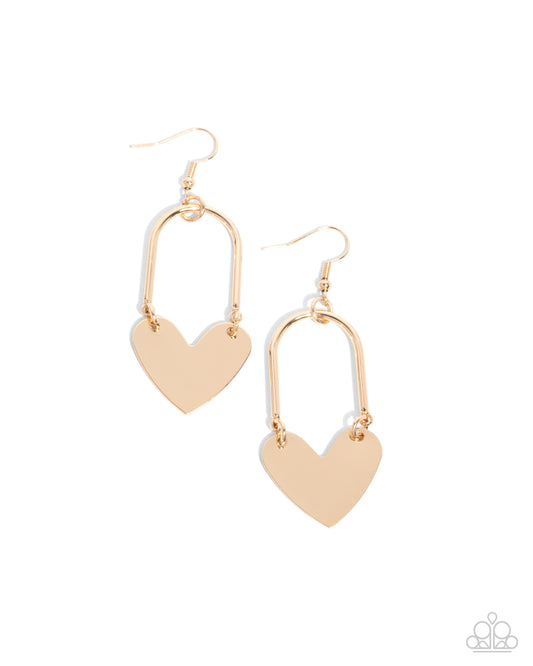 Lady Locket - Gold Heart Pendant Paparazzi Earrings
