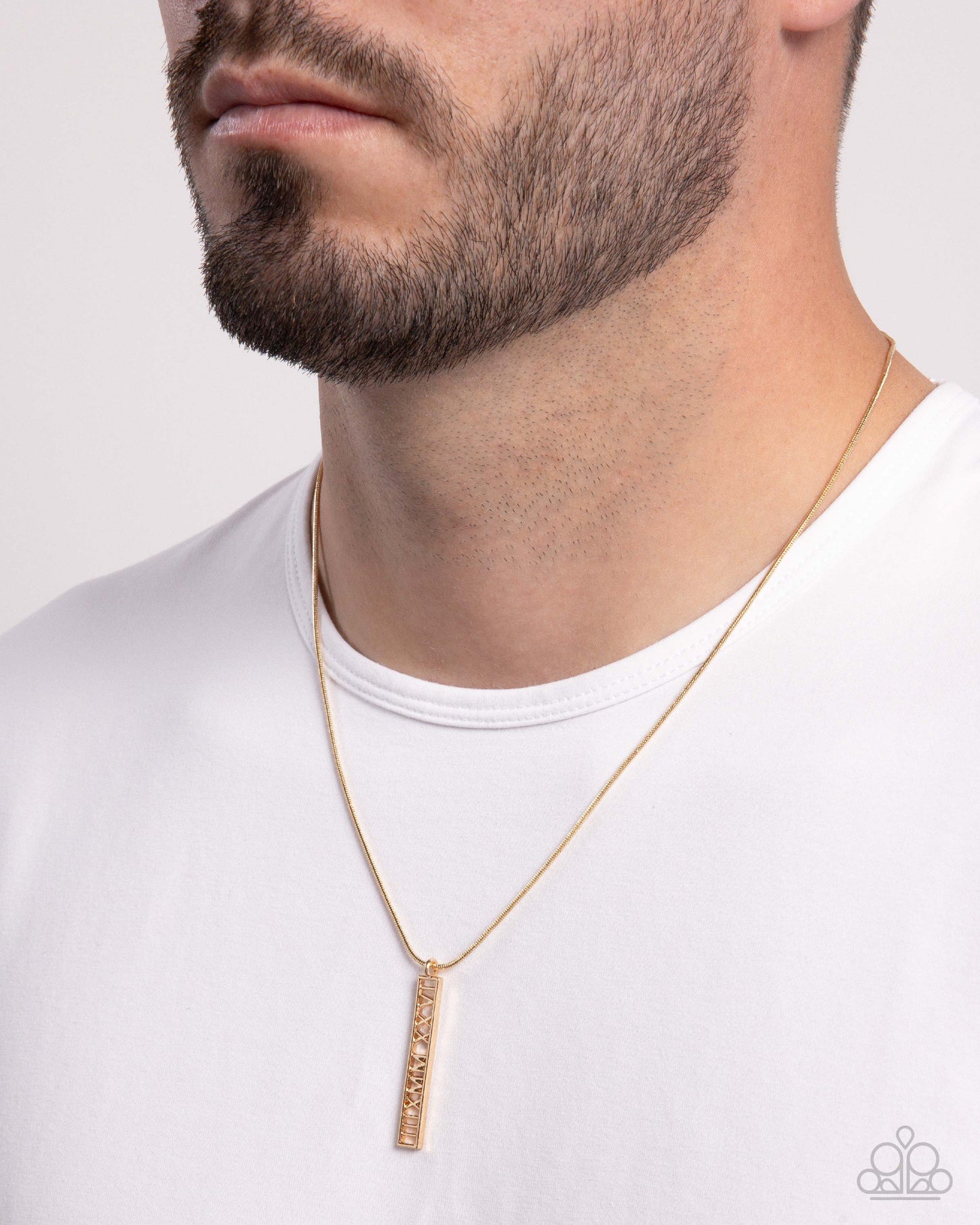 Roman Report - Gold Roman Numeral Embellished Pendant Paparazzi Men's Necklace