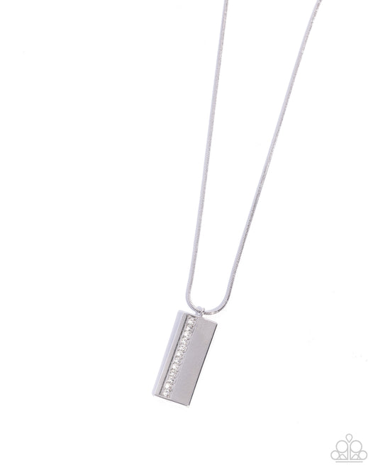 Stare Down - White Embedded Rhinestones/Silver Pendant Paparazzi Men's Necklace