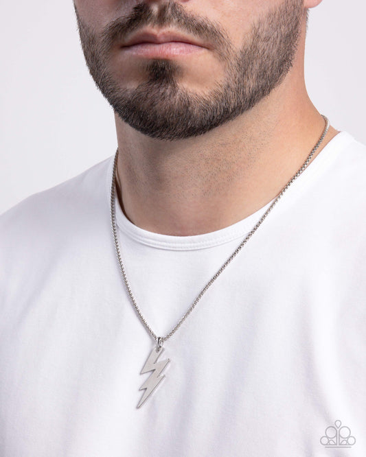 Electric Encore - Silver Lightning Bolt Pendant/Silver Box Chain Paparazzi Men's Necklace
