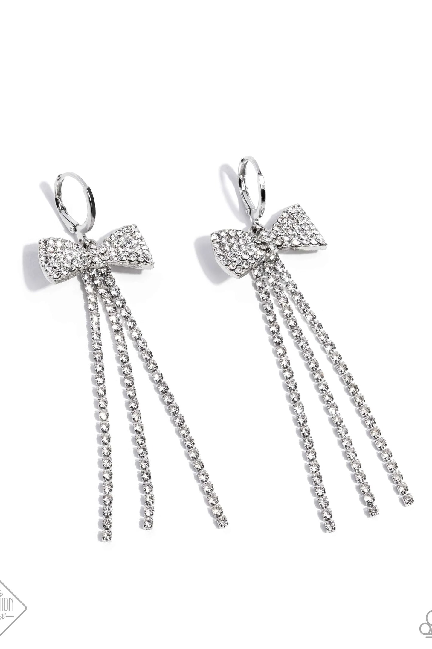 Dashing Daydream - White Rhinestone Embellished Bow Paparazzi Hoop Earrings