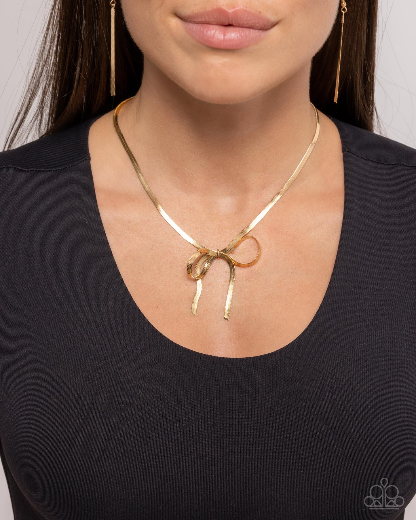 Ladylike Legato - Gold Boston Link Chain Bow Paparazzi Necklace & matching earrings