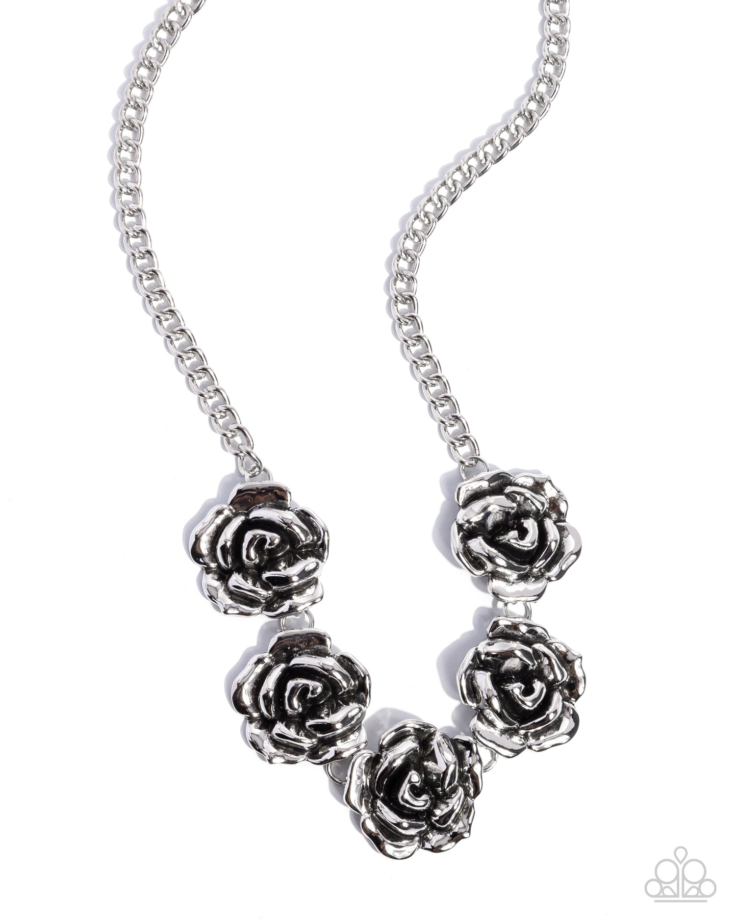 Refreshing Roses - Silver Rosette Paparazzi Necklace & matching earrings