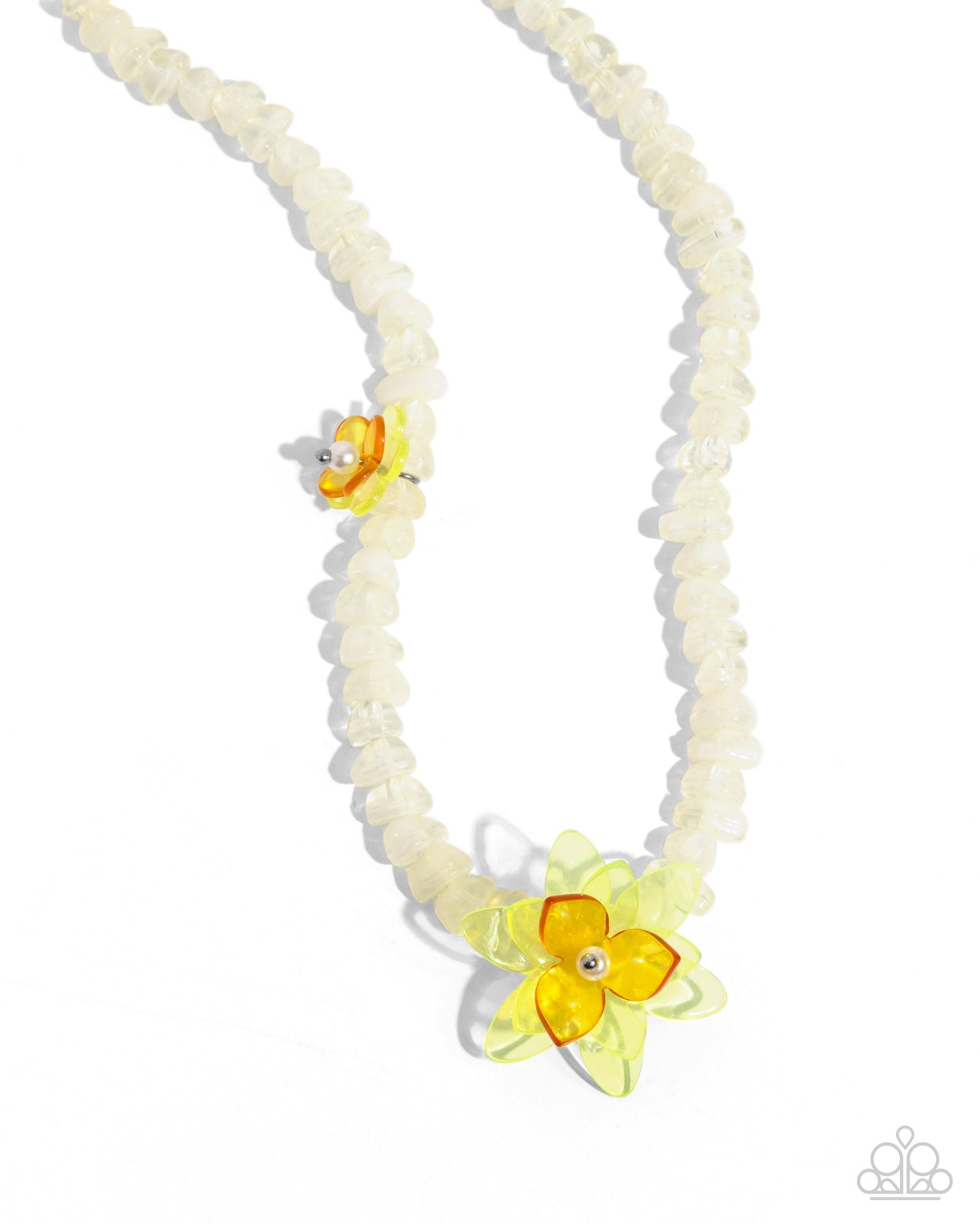 Malibu Master - Yellow/Saffron Flowers/Ivory Beaded Paparazzi Necklace & matching earrings