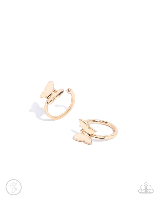 Aerial Attitude - Gold Dainty Butterfly Paparazzi Ear Cuff Earrings