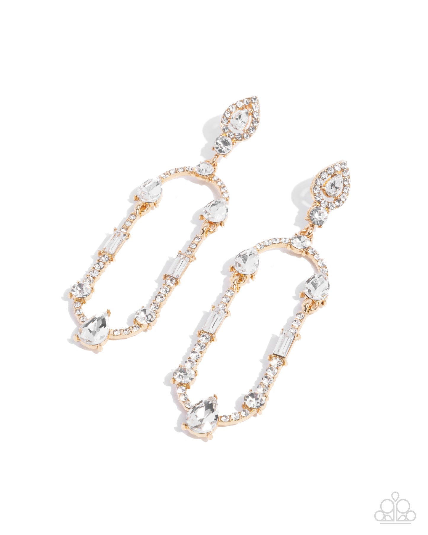 Hard to Forget - Gold Cylindrical Loop/White Rhinestones Paparazzi Earrings