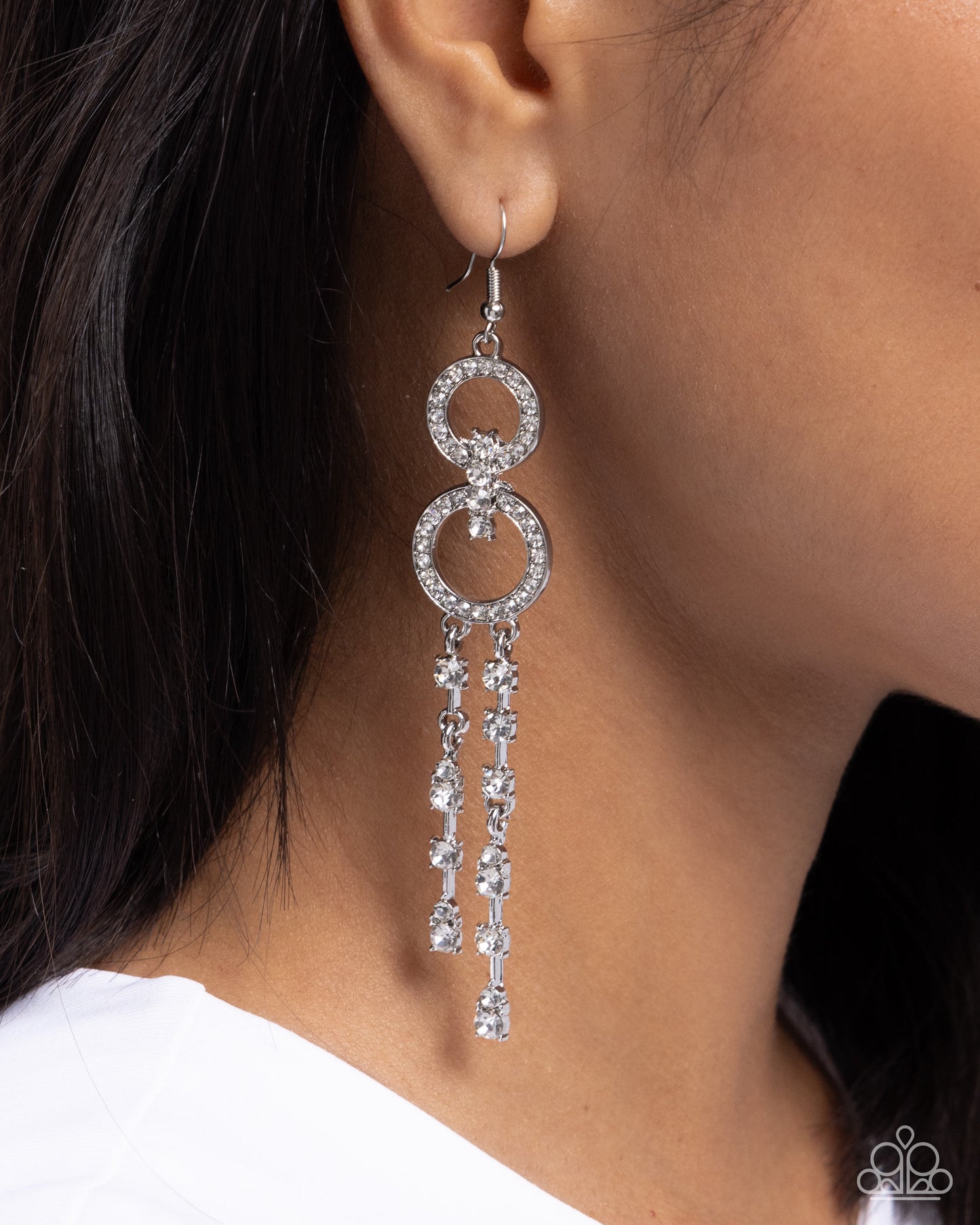 Chic Crowd - White Rhinestone Encrusted Paparazzi Earrings