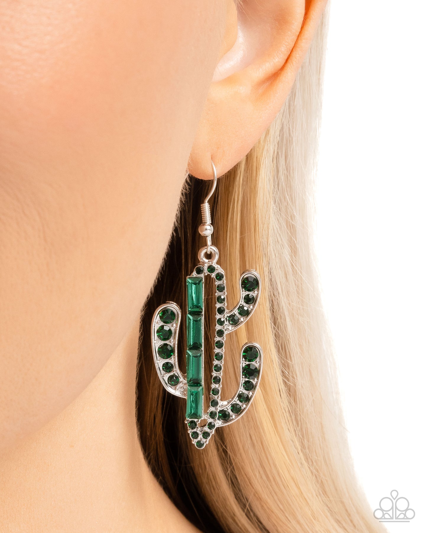 Cactus Confidence - Green Rhinsetone Embellished Cactus Paparazzi Earrings