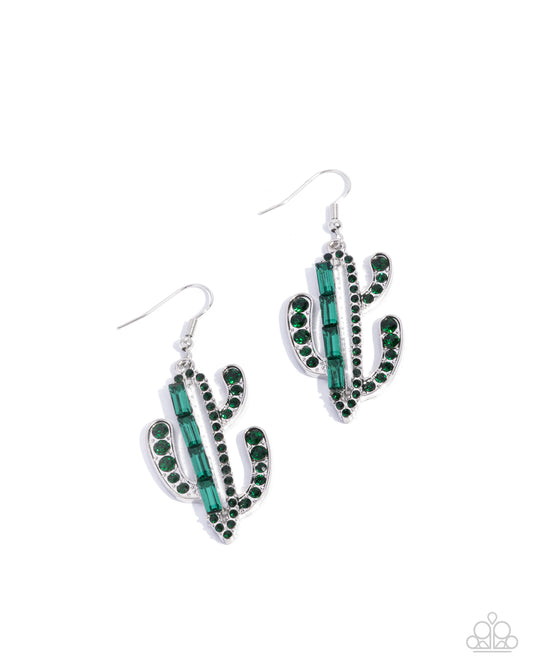 Cactus Confidence - Green Rhinsetone Embellished Cactus Paparazzi Earrings