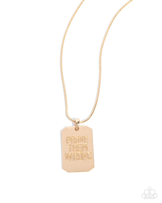 Prove Them Wrong - Gold "Prove Them Wrong" Pendant Paparazzi Men's Necklace