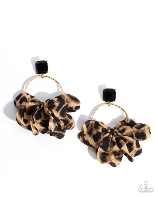 Charming Cheetah - Gold Ring, Cheetah Print Bow, & Black Bead Paparazzi Earrings