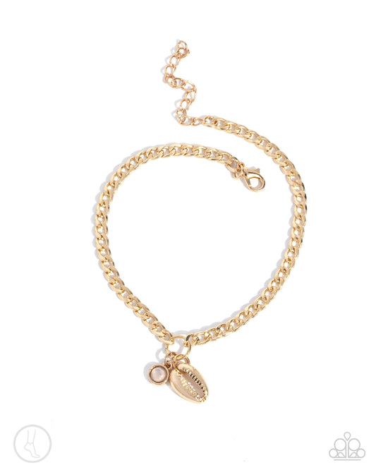 Conch Comeback - Pink Bead & Gold Conch Shell Paparazzi Anklet