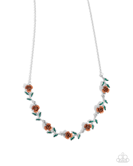 Tale As Old As PRIME - Brown Roses/Fern-Painted Leaves Paparazzi Necklace & matching earrings