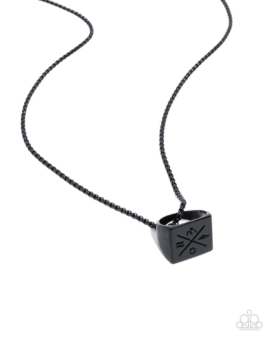 City Chase - Black Painted Box Chain/Black Painted Ring Pendant Paparazzi Necklace