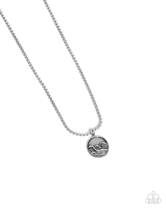 Wave Warrior - Silver Crashing Waves Pendant Paparazzi Men's Necklace