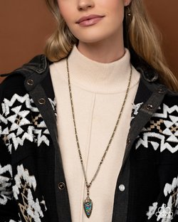 Coarse Change - Purple Stone/Brass Arrow-Like Pendant Paparazzi Necklace & matching earrings