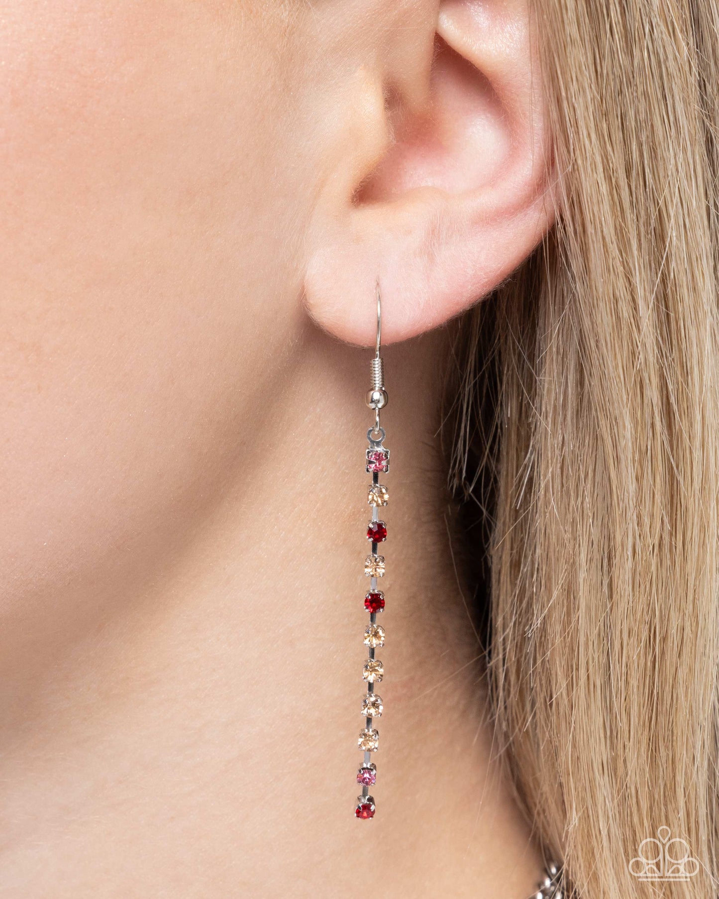 Victorian Influence - Red Rhinestone Tassels/Silver Bows Paparazzi Necklace & matching earrings
