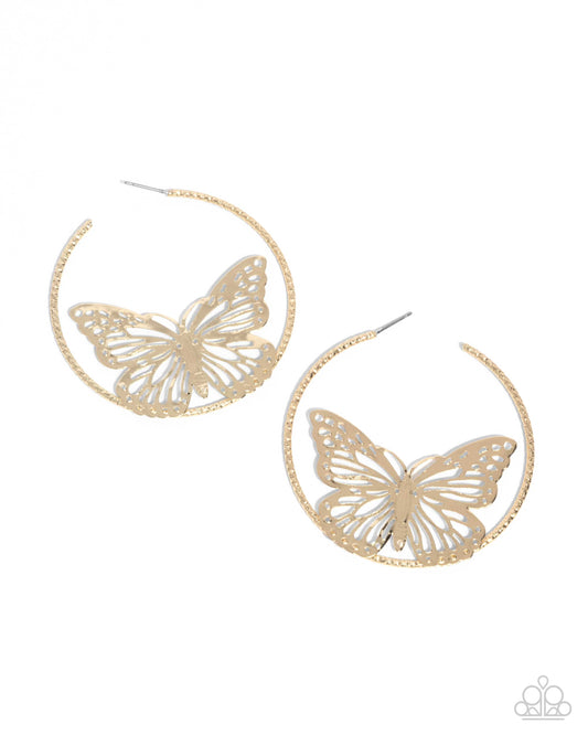 Aerial Alias - Gold Airy Oversized Butterfly Paparazzi Hoop Earrings