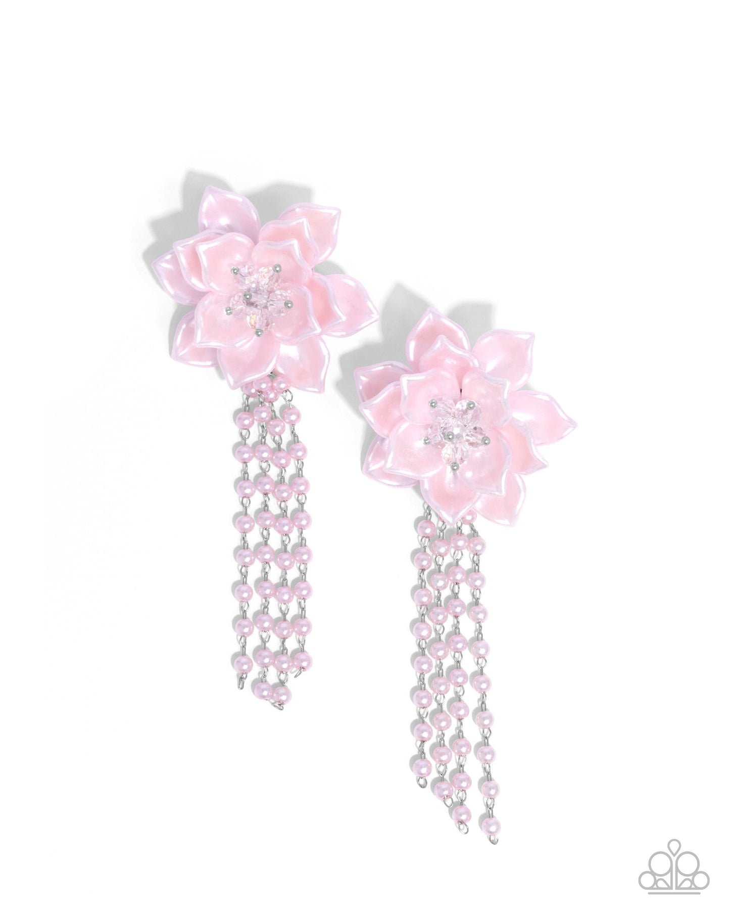 Lotus Length - Pink Pearlescent Flower & Pink Pearl Tassels Paparazzi Earrings