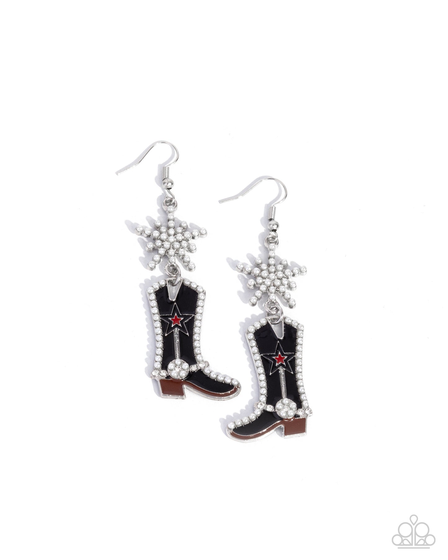 Compelling Cowboy - Black Cowboy Boot & White Pearl Star Paparazzi Earrings