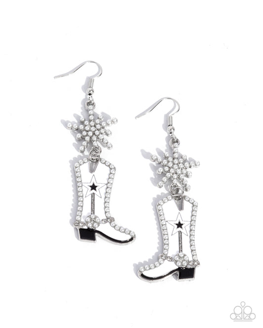 Compelling Cowboy - White Cowboy Boot & White Pearl Star Paparazzi Earrings